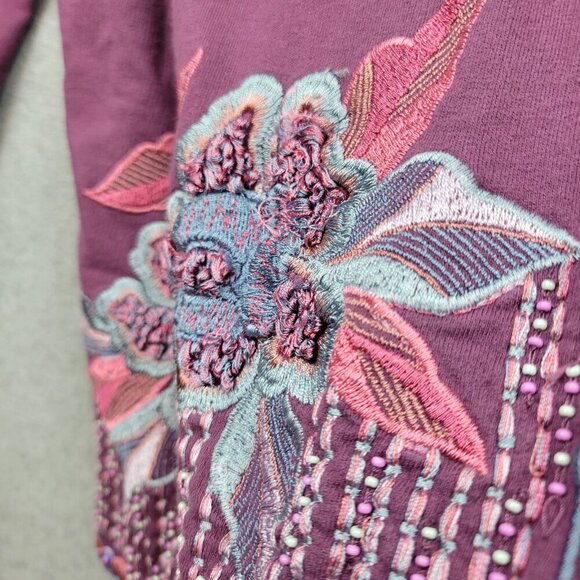 Soft Surroundings Playa Embroidered Open Jacket Dark Berry Size Medium Cotton - Picture 7 of 16